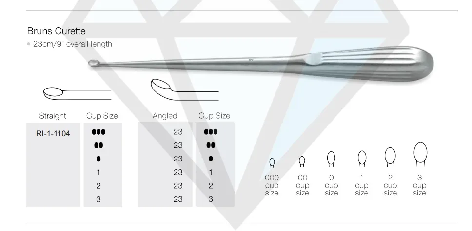 Bruns Bone Curette (1mm-10mm cup sizes, Straight/Angled)