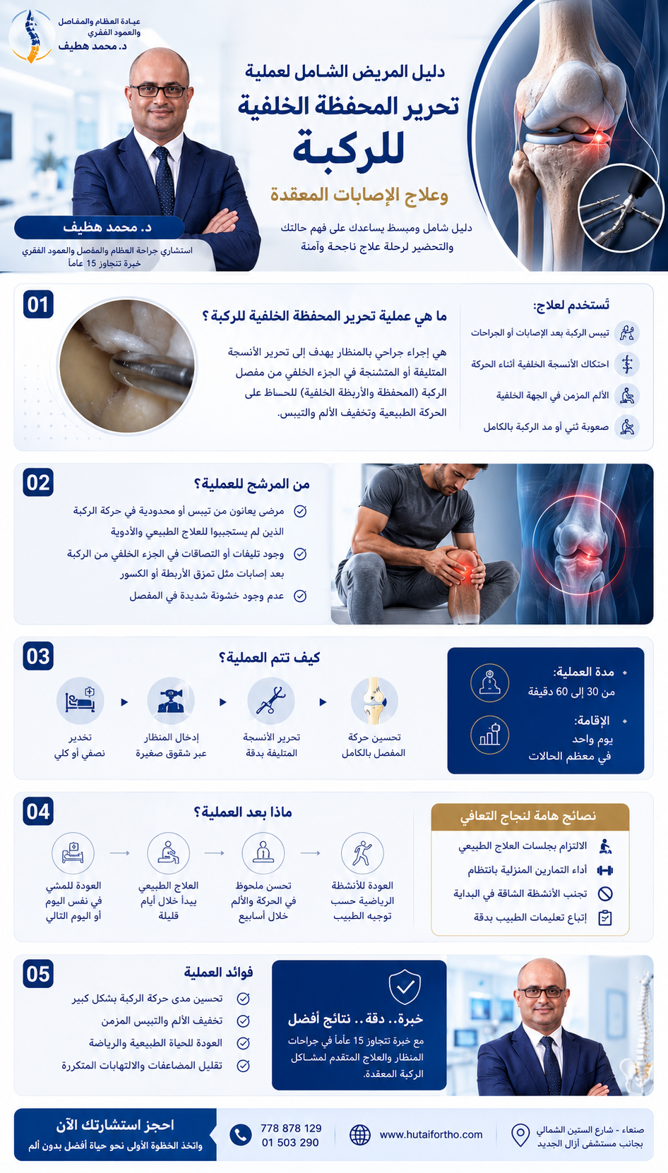 دليل المريض الشامل لعملية تحرير المحفظة الخلفية للركبة وعلاج الإصابات المعقدة